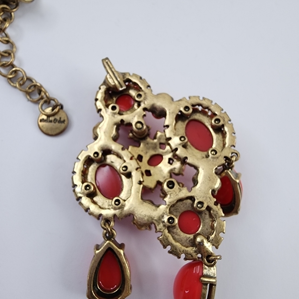 Stella + Dot Statement Pendant Necklace Orange Po… - image 6